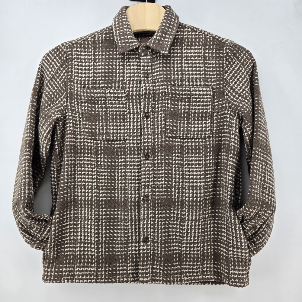 Common People Granby Overshirt Shirt Mens Large Brown White Plaid Woven Shacket